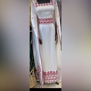 White satin tatreez dress - Palestinian -Jordanian